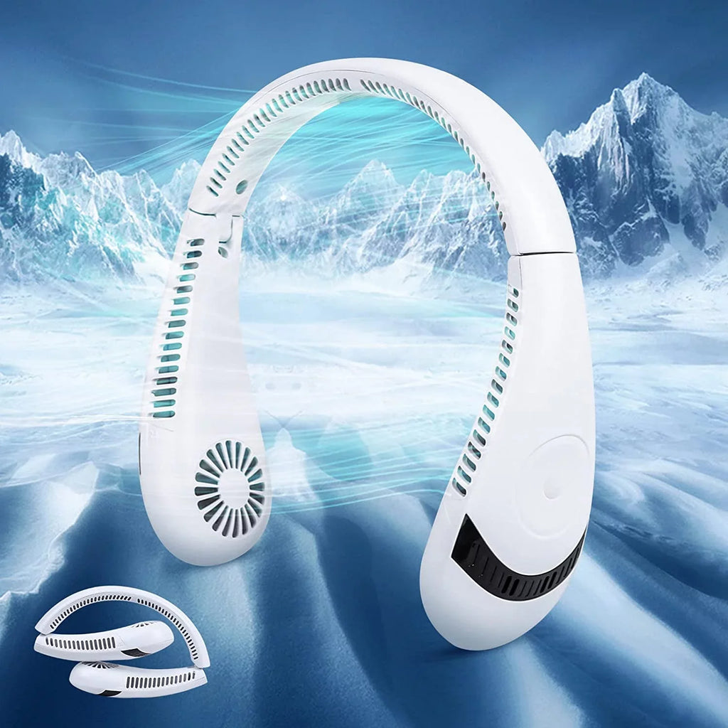 Morttic Portable Neck Fan, Foldable Bladeless Fan Wearable Personal Fan Hands Free Cooler Fan 5000 mAh 3 Speeds, 360 Degrees Airflow USB Rechargeable Fan Perfect for Outdoor Travel Sport (White)
