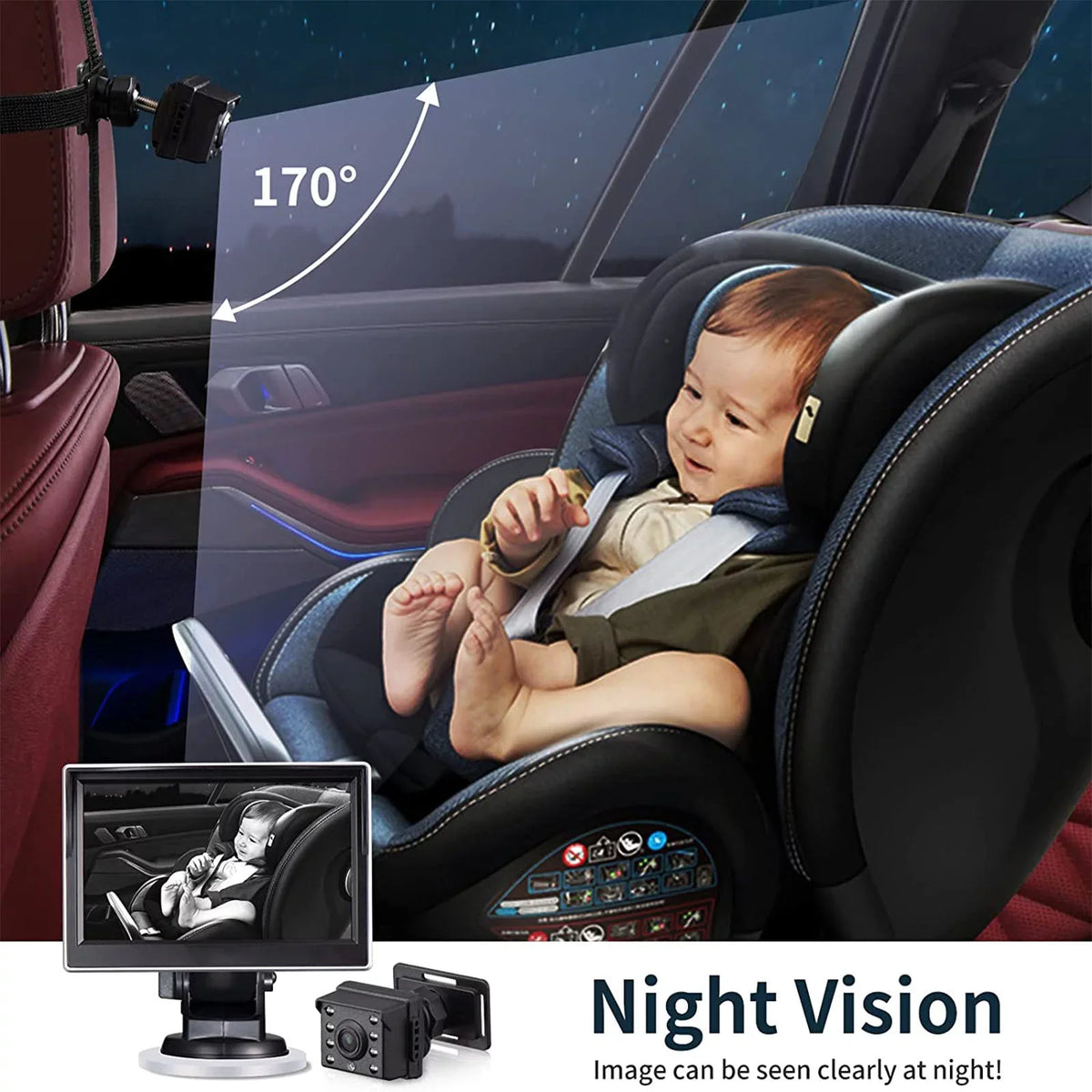 Luosen Baby Car Camera 1080P, Baby Mirror for Car Back Seat with 5 Inch HD Monitor, Rear Facing Infant Camera Clear Night Vision, Newborns Travel Safety Kit