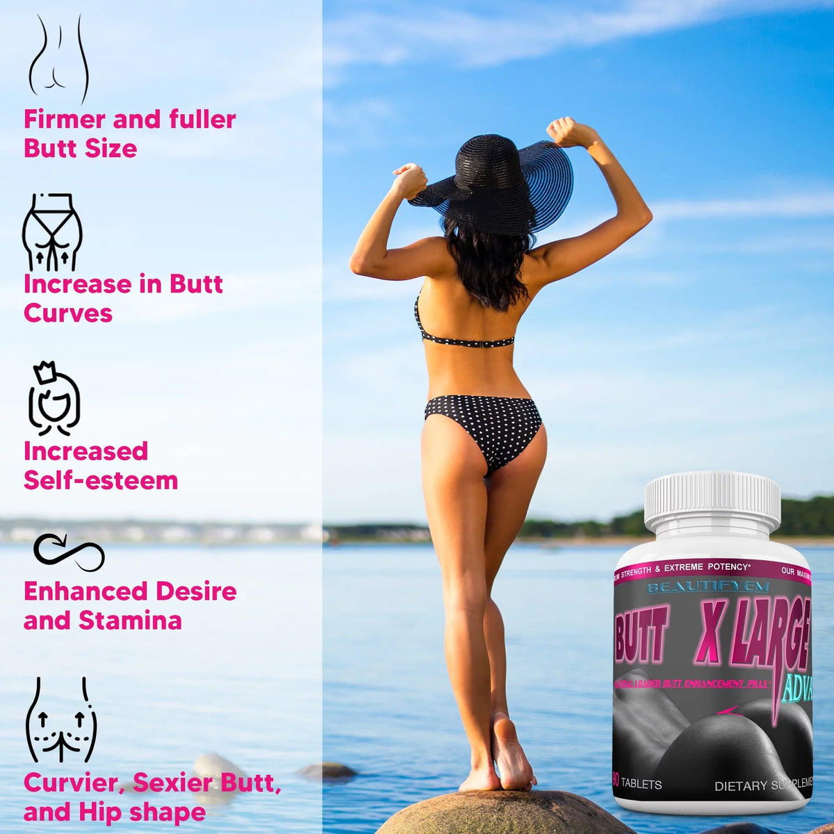 90 Tablets. Supplements. Get Bigger Buttocks Vitamins, Minerals, Herbs and Amino Acids. BUTT X-L-ADVANCE Butt and Booty Formula