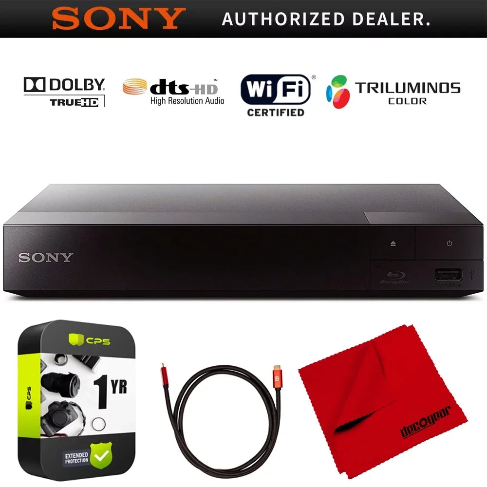 Streaming Blu-Ray Disc Player with WiFi - BDP-BX370 Bundle With Deco Gear 6 ft High Speed HDMI 2.0 Cable and Microfiber TV Screen Cloth
