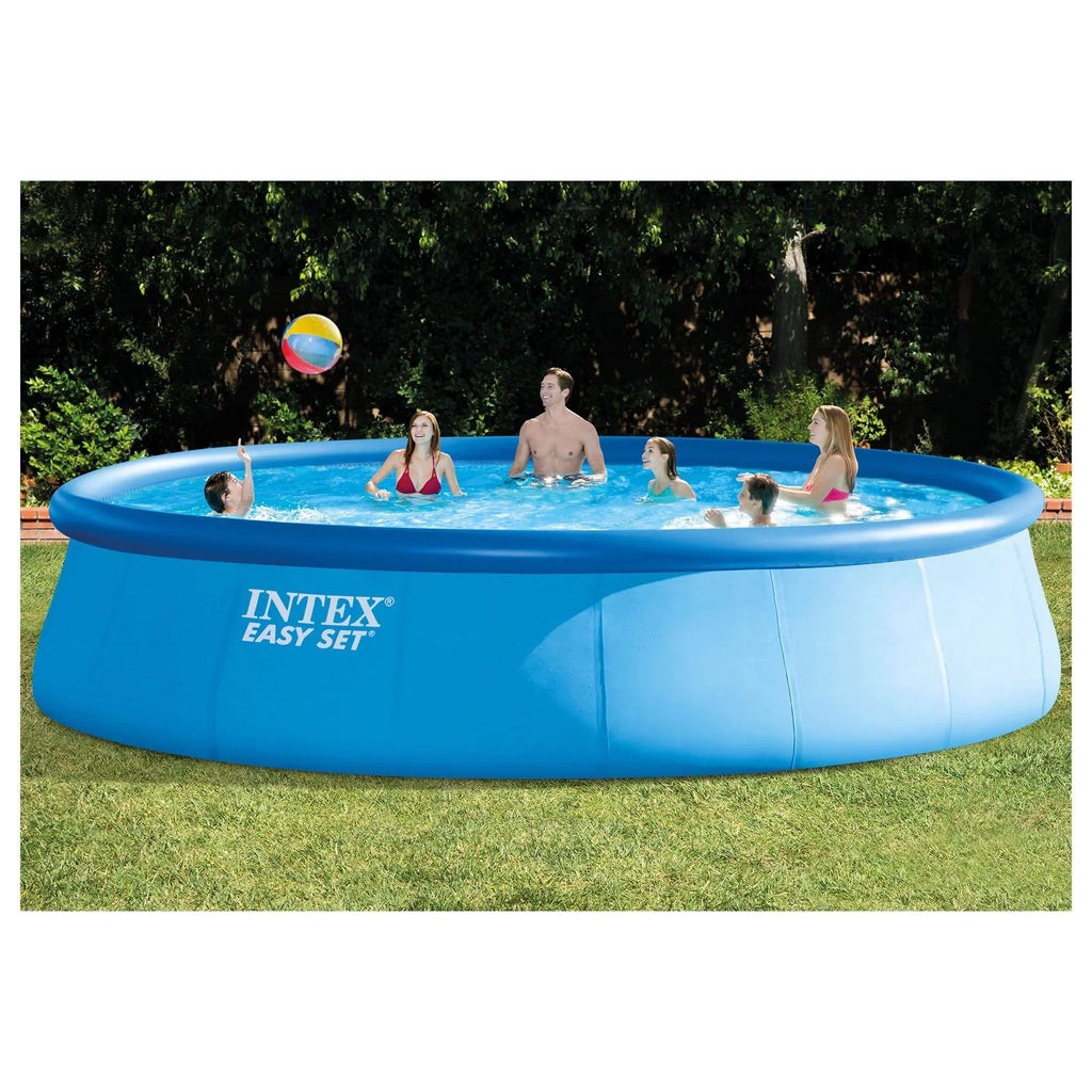 Intex 48in x 18ft Inflatable Round Metal Frame Above Ground Pool with Ladder, Pump & protector