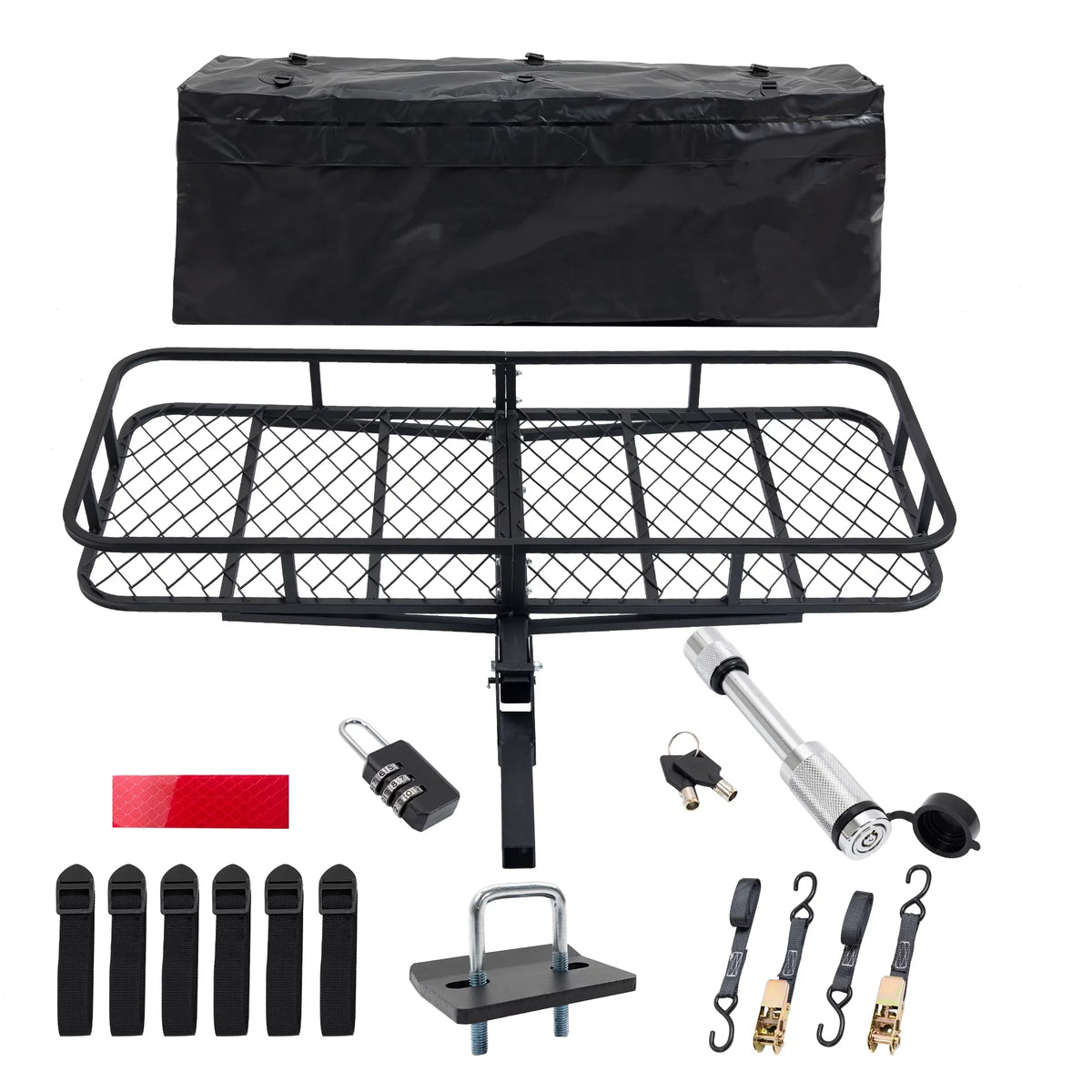 60" x 24" x 6" Hitched Mounted Folding Cargo Basket with a 500 lb Capacity for Car SUV Truck Trailer, Black
