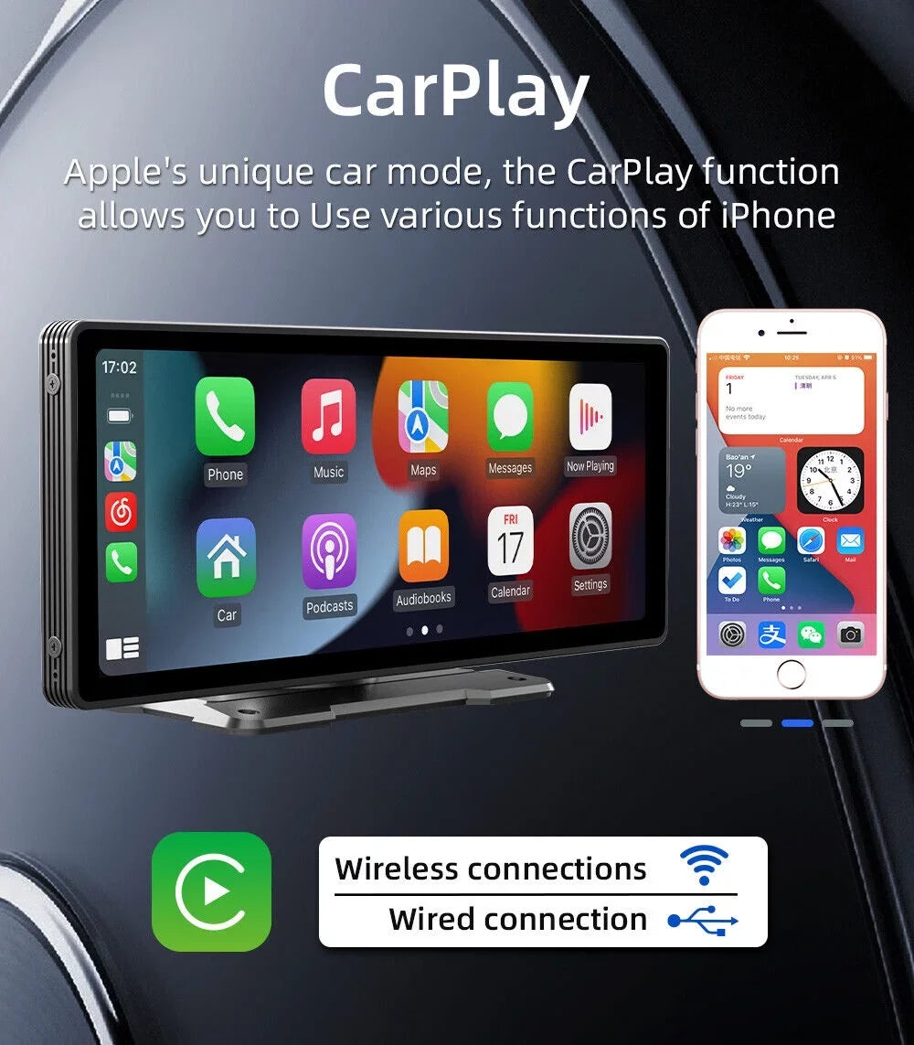 Portable Car Stereo Wireless  CarPlay & Android Auto, Car Radio 10.26" Touchscreen, Bluetooth5.0, Mirror Link, Maps Navigation, Voice Control,AUX Cable Vehicles