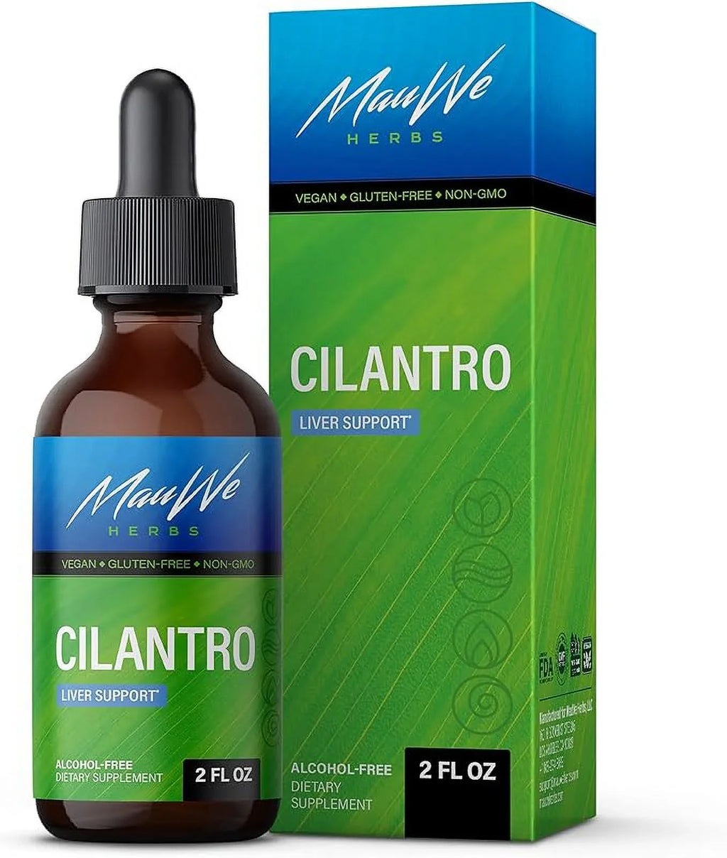 Oz. MAUWE HERBS Cilantro Supplement - Organic Cilantro Leaf Liquid Extract - Coriandrum Sativum Drops for Body Cleansing & Detox - Cilantro Tincture Alcohol Free 2 fl