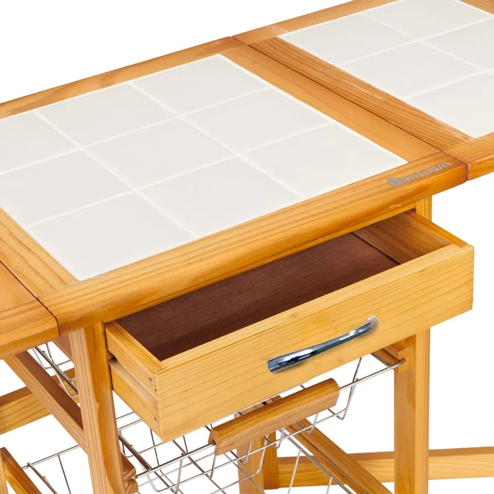 Zimtown  Drop Leaf Kitchen Island Trolley Cart with Storage Drawers Basket,Folding Rolling Protable