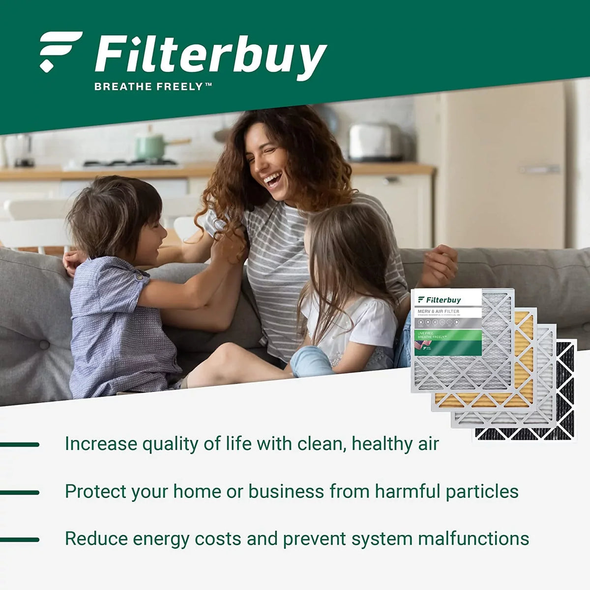 Filterbuy 12x25x2 MERV 8 Pleated HVAC AC Furnace Air Filters (5-Pack)