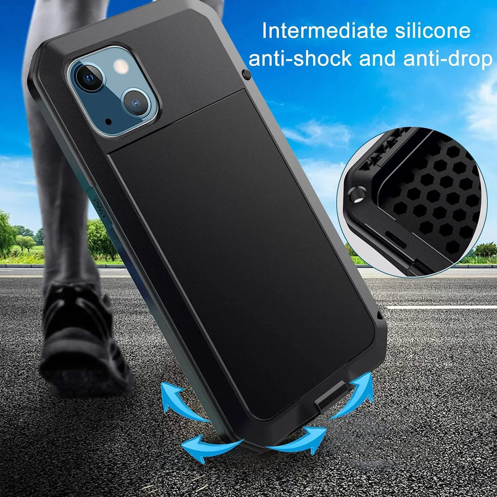 Gorilla Glass Aluminum Metal iPhone 15 Pro Max Case (Black) Heavy Duty Military Grade Shockproof and Scratch protected Protection, Rugged Outdoor Travel
