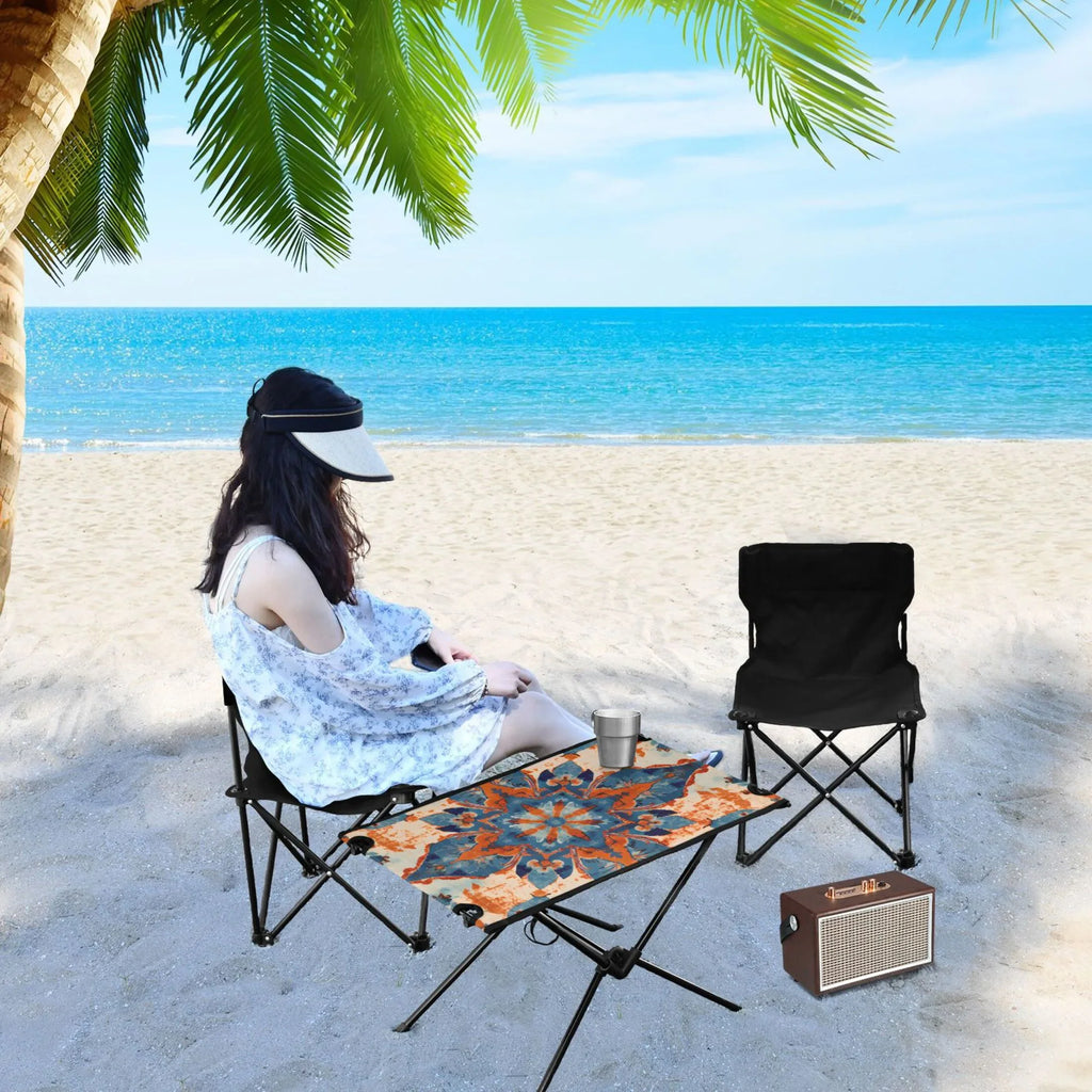 Mandala Pattern Camping Folding Table Portable Beach Table with Storage Bag Compact Picnic Table for Outdoor Travel Fishing BBQ