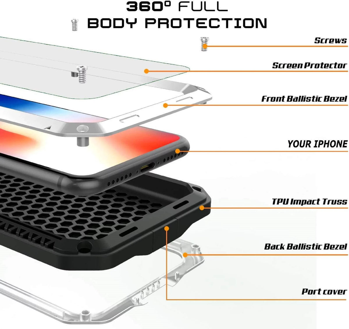Gorilla Glass Aluminum Metal iPhone 6 Case (Silver) Heavy Duty Military Grade Shockproof and Scratch immune Protection, Rugged Outdoor Travel