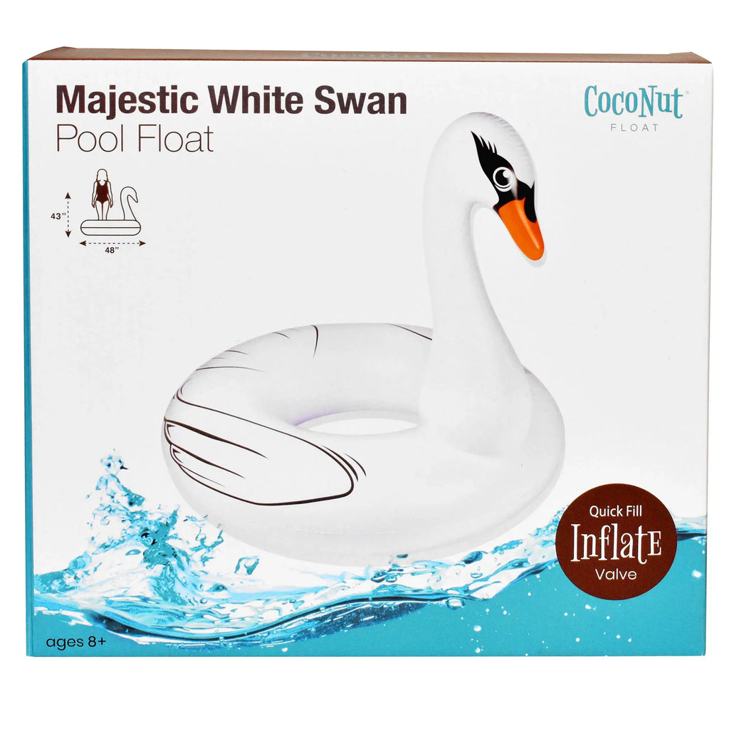 CocoNut Float: Majestic White Swan Pool Ring - 48"x43" Inflatable, Jumbo Round moisture Raft, Anti-Leak, Durable, Party