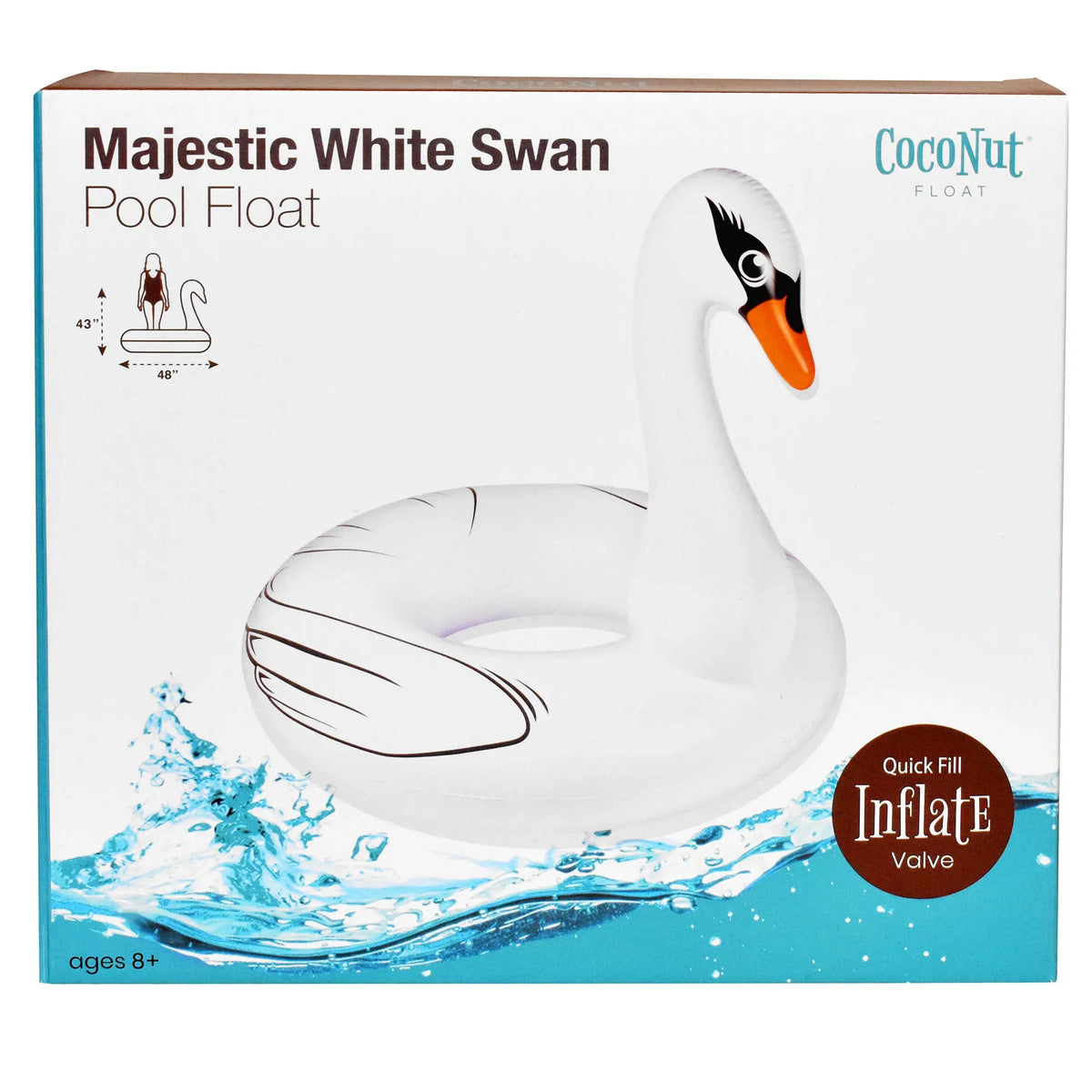 CocoNut Float: Majestic White Swan Pool Ring - 48"x43" Inflatable, Jumbo Round moisture Raft, Anti-Leak, Durable, Party