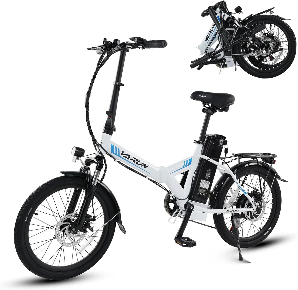 VARUN Electric Bike - 500W Folding Ebike with Stylish 20" Wheels, 48V Lithium Battery for 40 Miles Range and 20MPH Speed