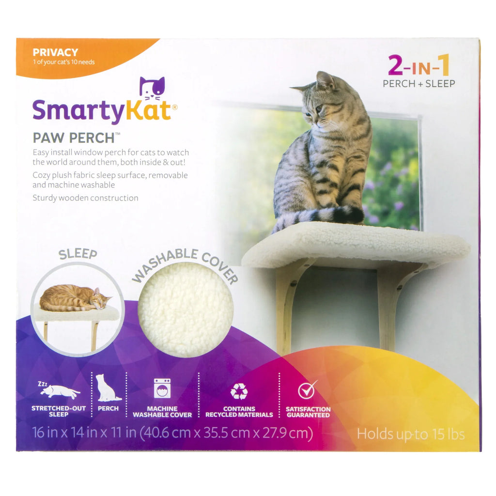 SmartyKat Paw Perch Padded Self-Adhesive Windowsill Mounted Cat Perch & Plush wrap, Cream