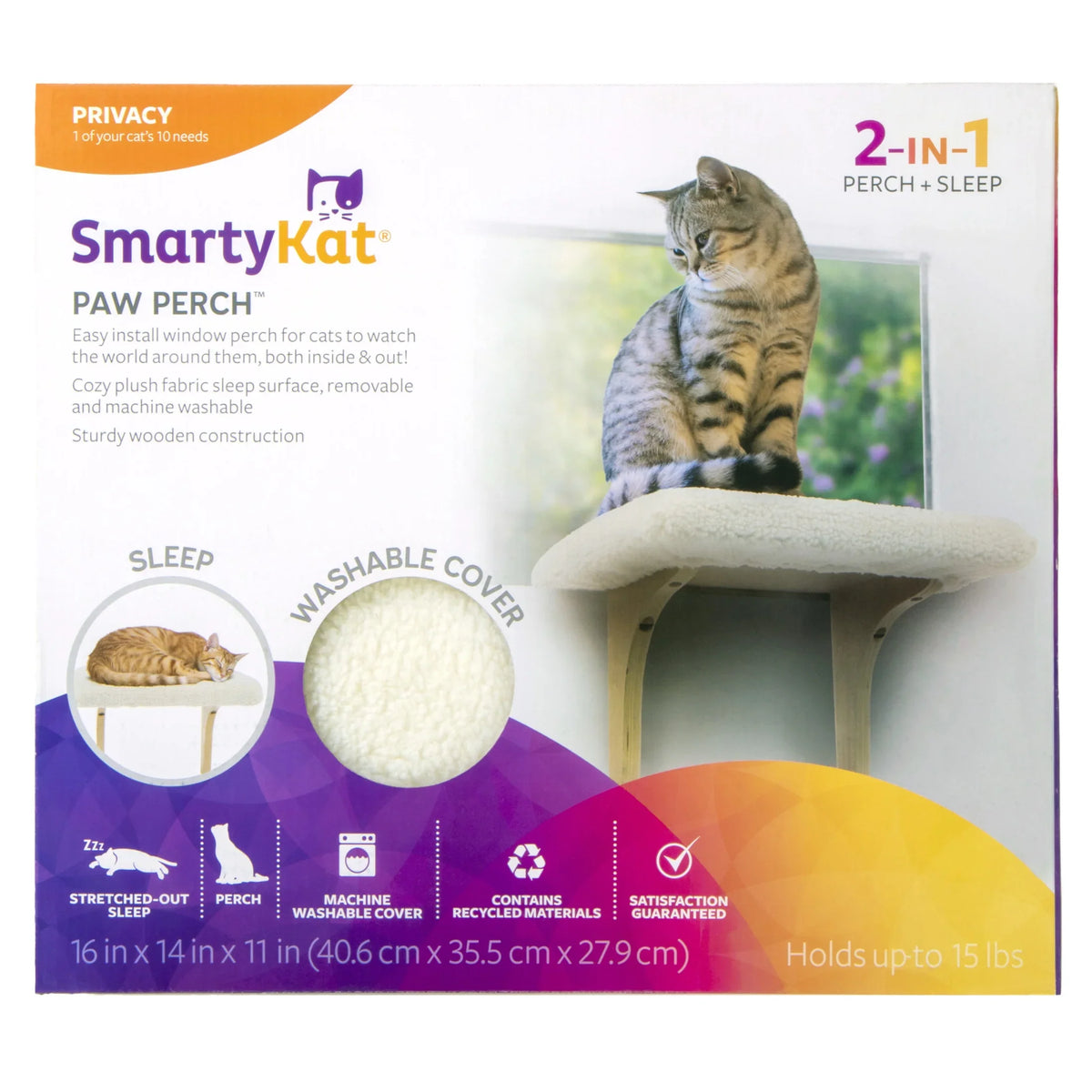 SmartyKat Paw Perch Padded Self-Adhesive Windowsill Mounted Cat Perch & Plush wrap, Cream