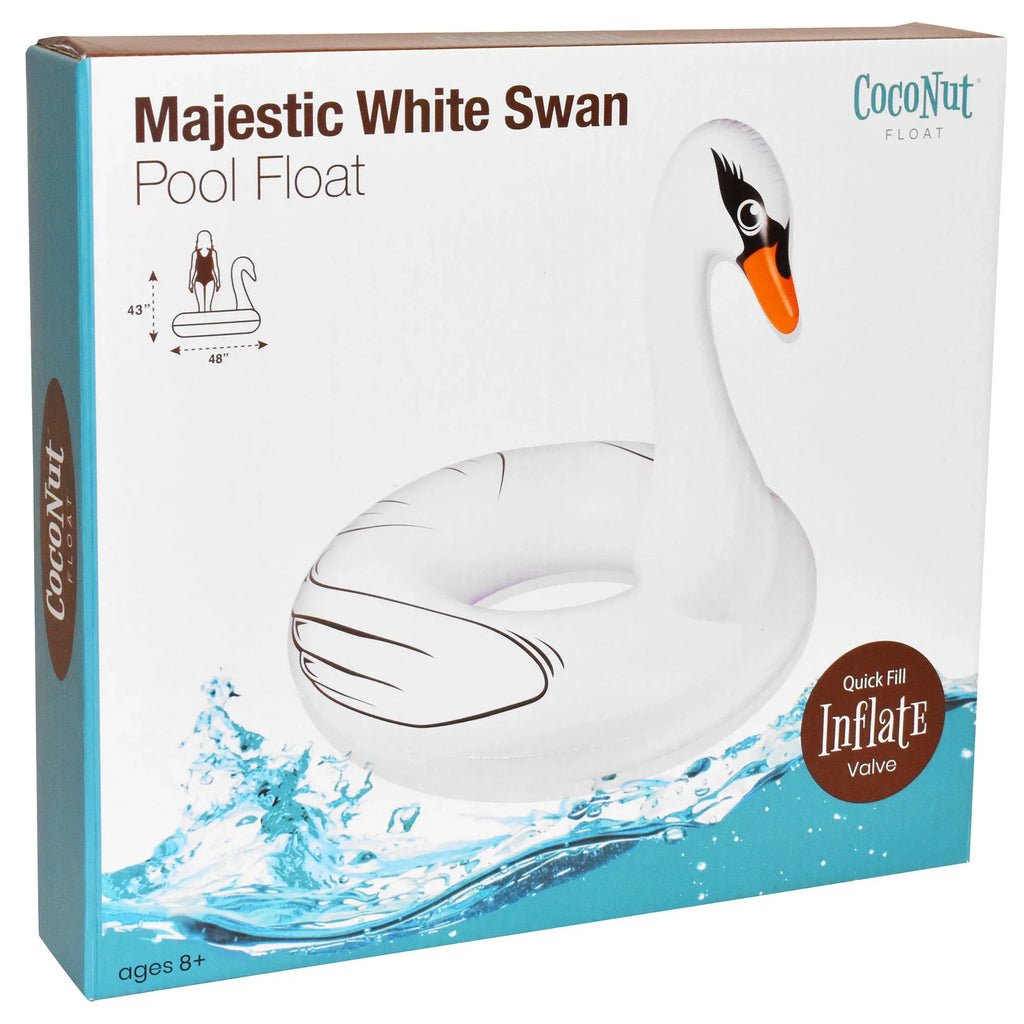 CocoNut Float: Majestic White Swan Pool Ring - 48"x43" Inflatable, Jumbo Round moisture Raft, Anti-Leak, Durable, Party