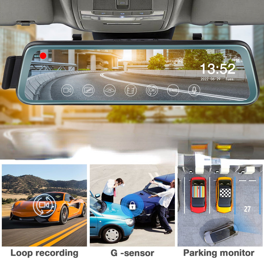 Cheefull 10' Mirror Camera Front and Rear 1080P Backup Camera  ' Mirror Dash Cam Rear ViewFHD Full Touch Screen w Loop Recording, G-Sensor, Parking Monitor 170° Wide Angle