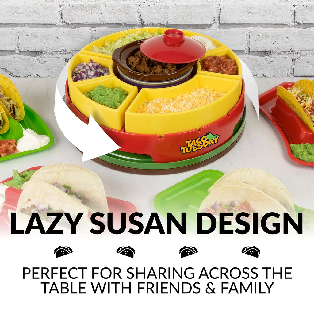 Warming Pot, Includes 4 Taco Holders. Taco Tuesday TTLSTB10 Lazy Susan Taco Bar with 20-Oz