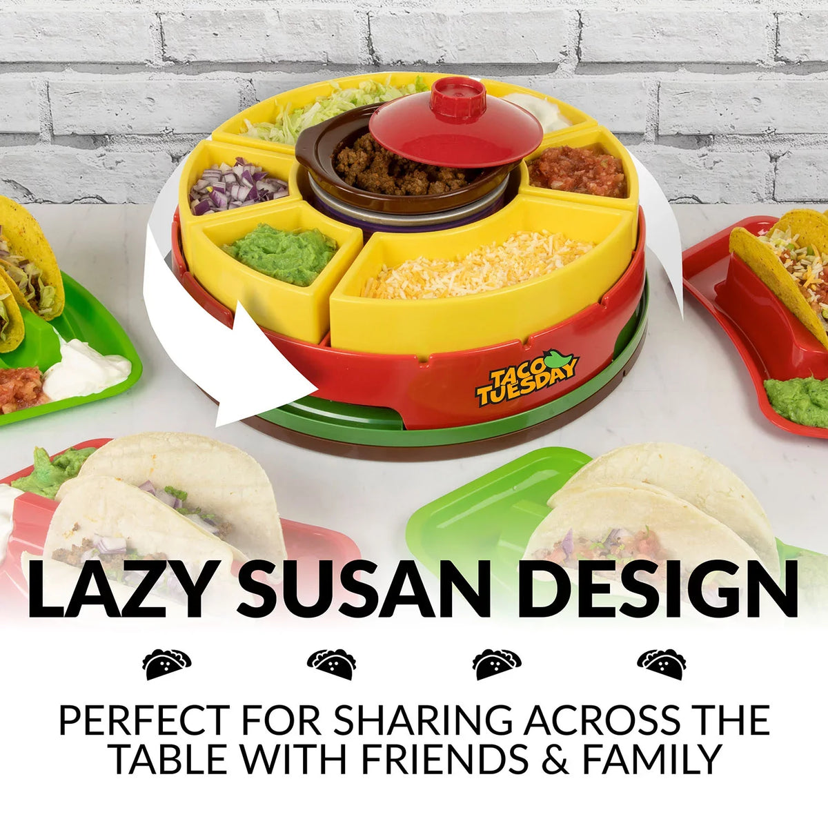 Warming Pot, Includes 4 Taco Holders. Taco Tuesday TTLSTB10 Lazy Susan Taco Bar with 20-Oz