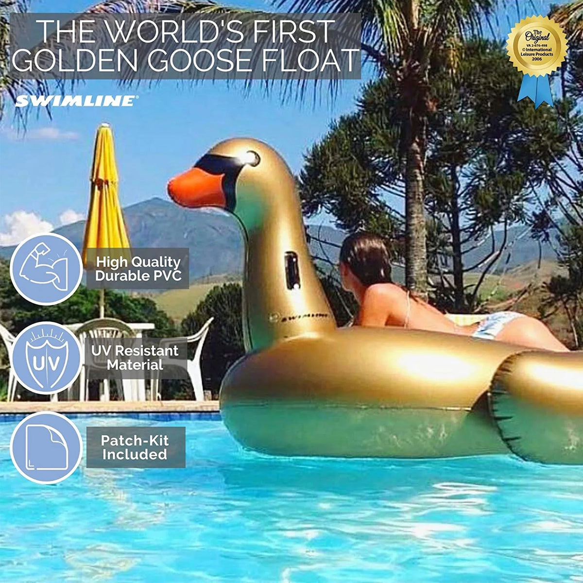 Swimline Vinyl Inflatable Giant Rideable Pool Float, Gold