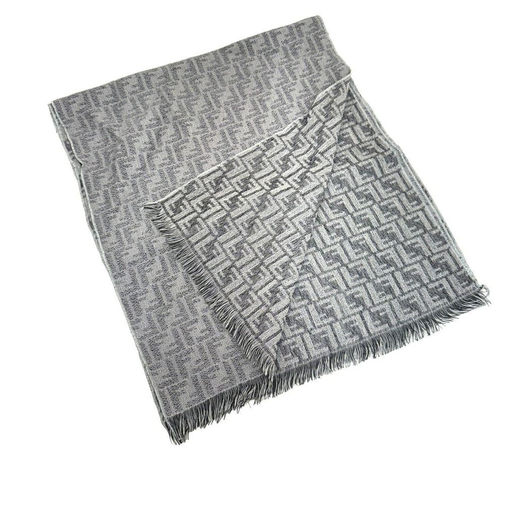 Pre-Owned FENDI Zucca Pattern FF Muffler Stole Wool Gray Men's Women's (Like New)