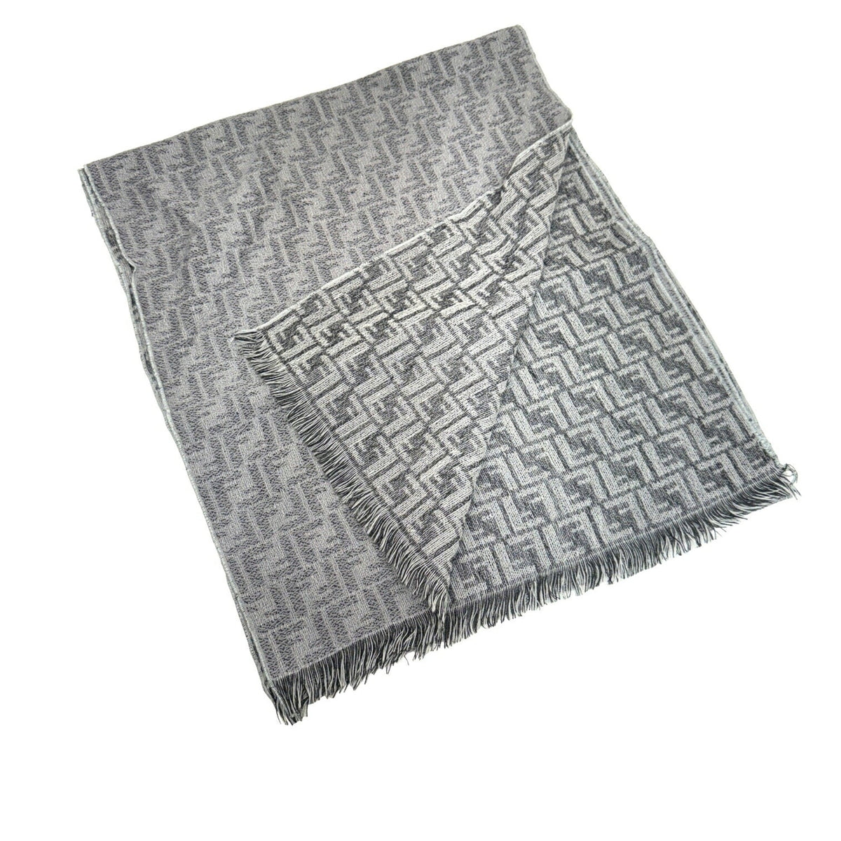 Pre-Owned FENDI Zucca Pattern FF Muffler Stole Wool Gray Men's Women's (Like New)