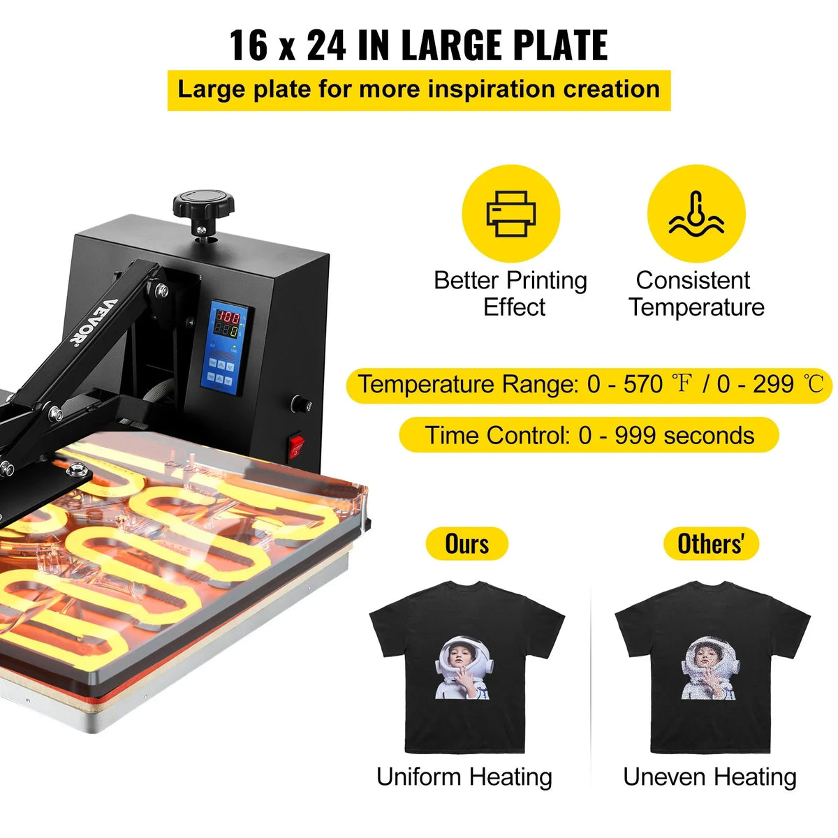 VEVOR 16x24 Heat Press Machine 1700W Power, Industrial Sublimation Printer for TShirt and Heat Transfer Vinyl, Easy to Use Digital Heat Press Black