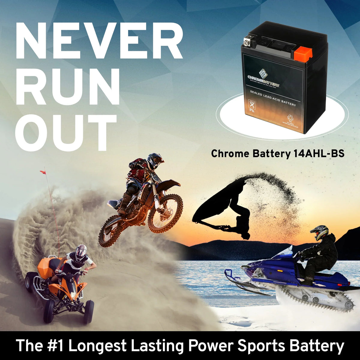 Chrome Battery YTX14AHL-BS (14AHL-BS 12 Volt,12 Ah, 210 CCA) Motorcycle Battery for Suzuki 1100cc Gsx-r1100 1990