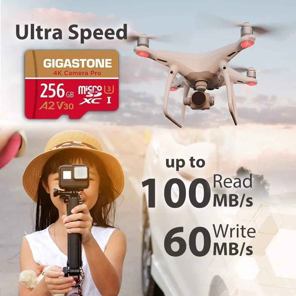 Gigastone 256GB Micro SD Card, 4K Video Recording, 4K Camera Pro, matching with Nintendo Switch, Dash Cam, GoPro Cameras, R/W up to 100/50 MB/s, Micro SDXC UHS-I A1 V30 Class 10, 2 Pack (2x256GB)