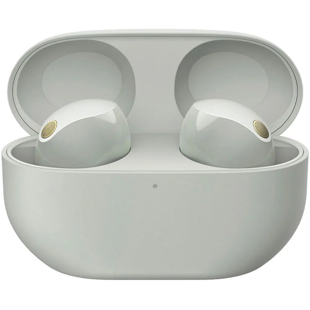 WF-1000XM5 Industry Leading Noise Canceling Truly Wireless Earbuds (Silver) Bundle with Silicone Case (Pink), Memory Foam Ear Tips, USB-A to USB-C Cable & 1 YR CPS Enhanced Protection Pack