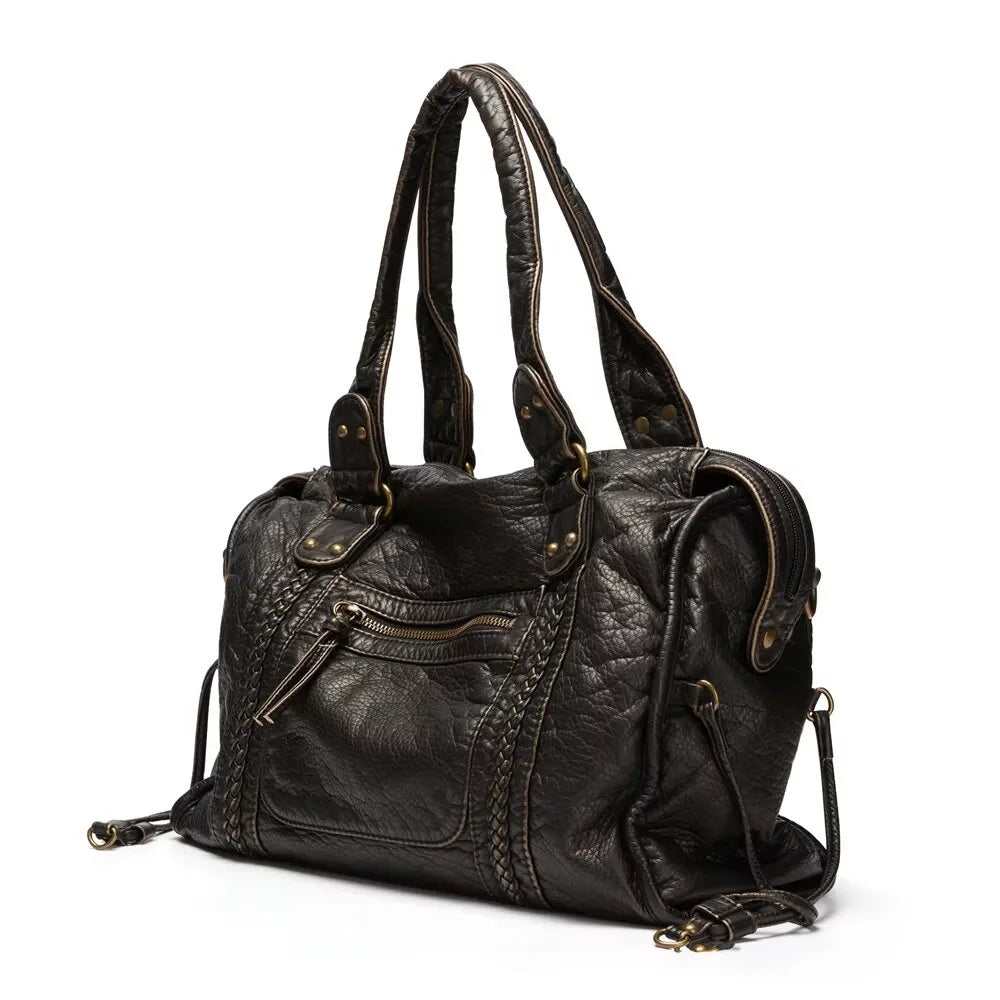 Large Capacity Women Handbag Vegan Leather Tote Bag Vintage Washed Leather Shoulder Bag superior Bag for Women Office Bag Travel Bag