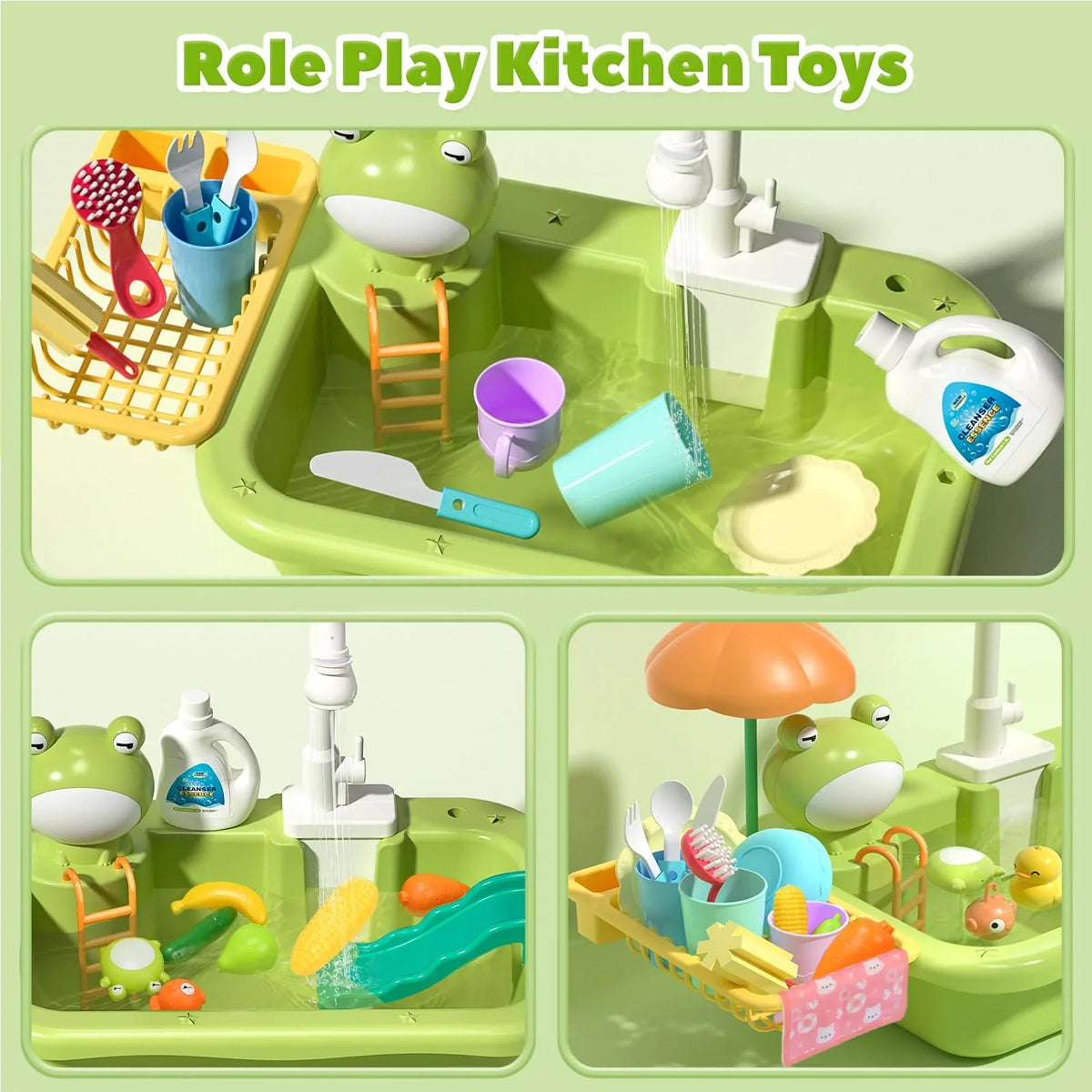 Play Sink with Running liquid, Kitchen Sink Toys with Upgraded Electric Faucet, Play Kitchen Toy Accessories, Pool Floating Fishing Toys for liquid Play, Kids Role Play Dishwasher Toy