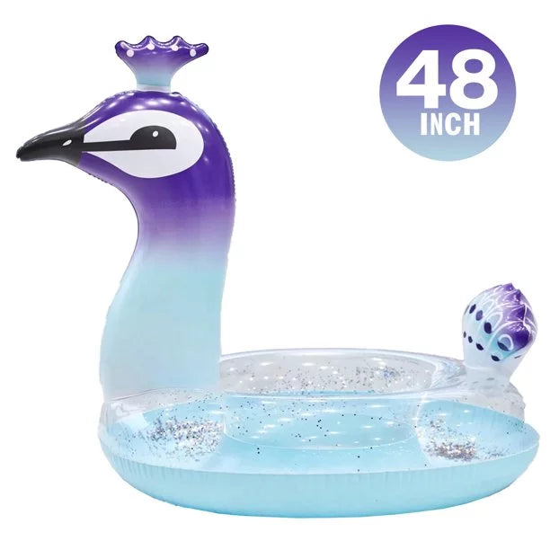 Alin Swimming Pool Toys Inflatable Glitter Pool Float Peacock Designed with Fast Valves Lounge Raft Decorative liquid Game Summer Beach Party for Kids | 48 Inch