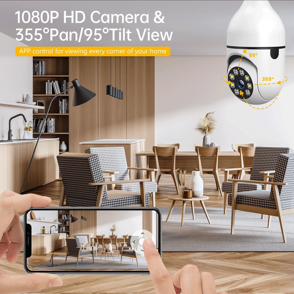 TOGUARD E27 1080P Light Bulb Camera 2.4G Wifi Dome Security Camera Wireless Outdoor, 2-Way Audio Color Night Vision 360° IP Camera with Motion Detection Remote Access (2PCS)