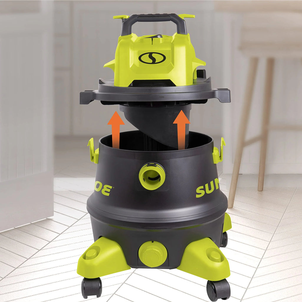 Restored Sun Joe SWD8000 8-Gallon 1200-Watt 6.5 Peak  Wet/Dry Shop Vacuum, HEPA Filtration, Wheeled w/Cleaning Attachments, Black/Green (Refurbished)