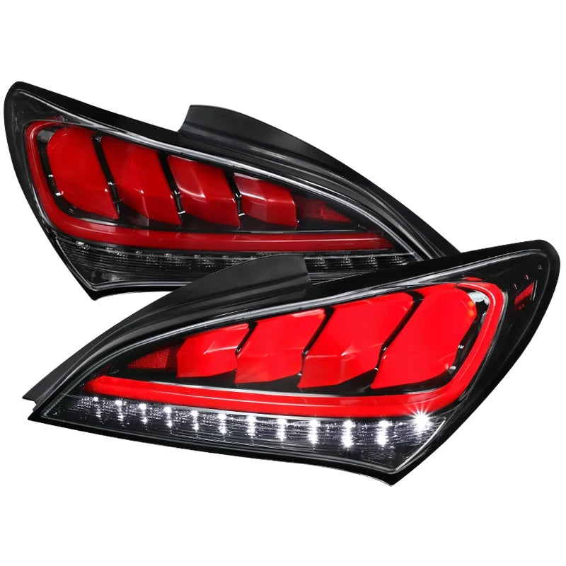 Spec-D Tuning Jet Black Housing Clear Lens Red Sequential LED Bar Tail Lights appropriate with 2010-2016 Hyundai Genesis Coupe Left + Right Pair Assembly