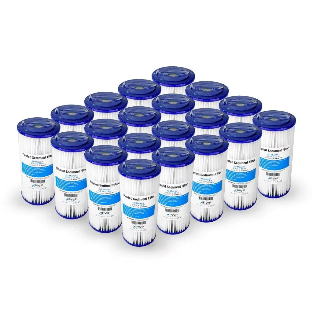 Pleated Poly Sediment aqua Filter Cartridge 10x4.5" 20 Micron 20 Pack