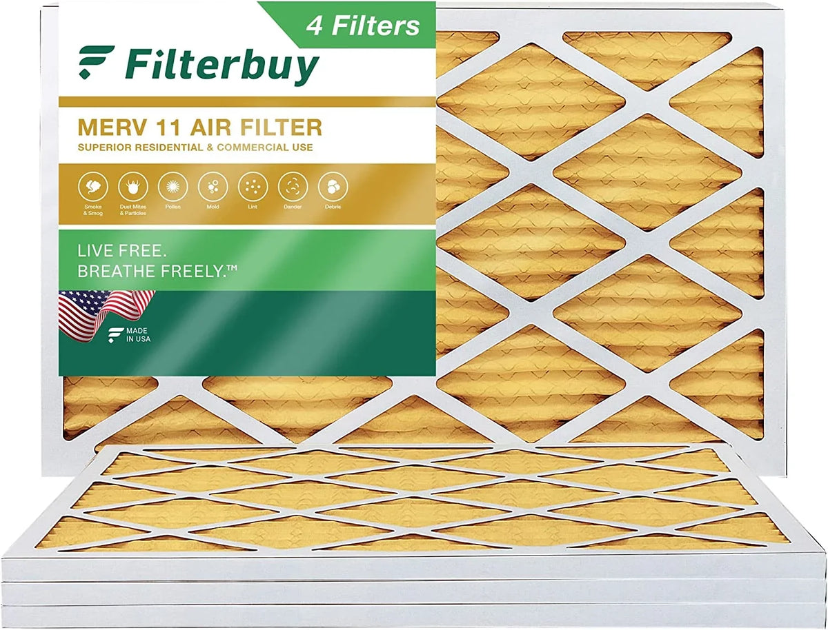 Filterbuy 15x30x1 MERV 11 Pleated HVAC AC Furnace Air Filters (4-Pack)
