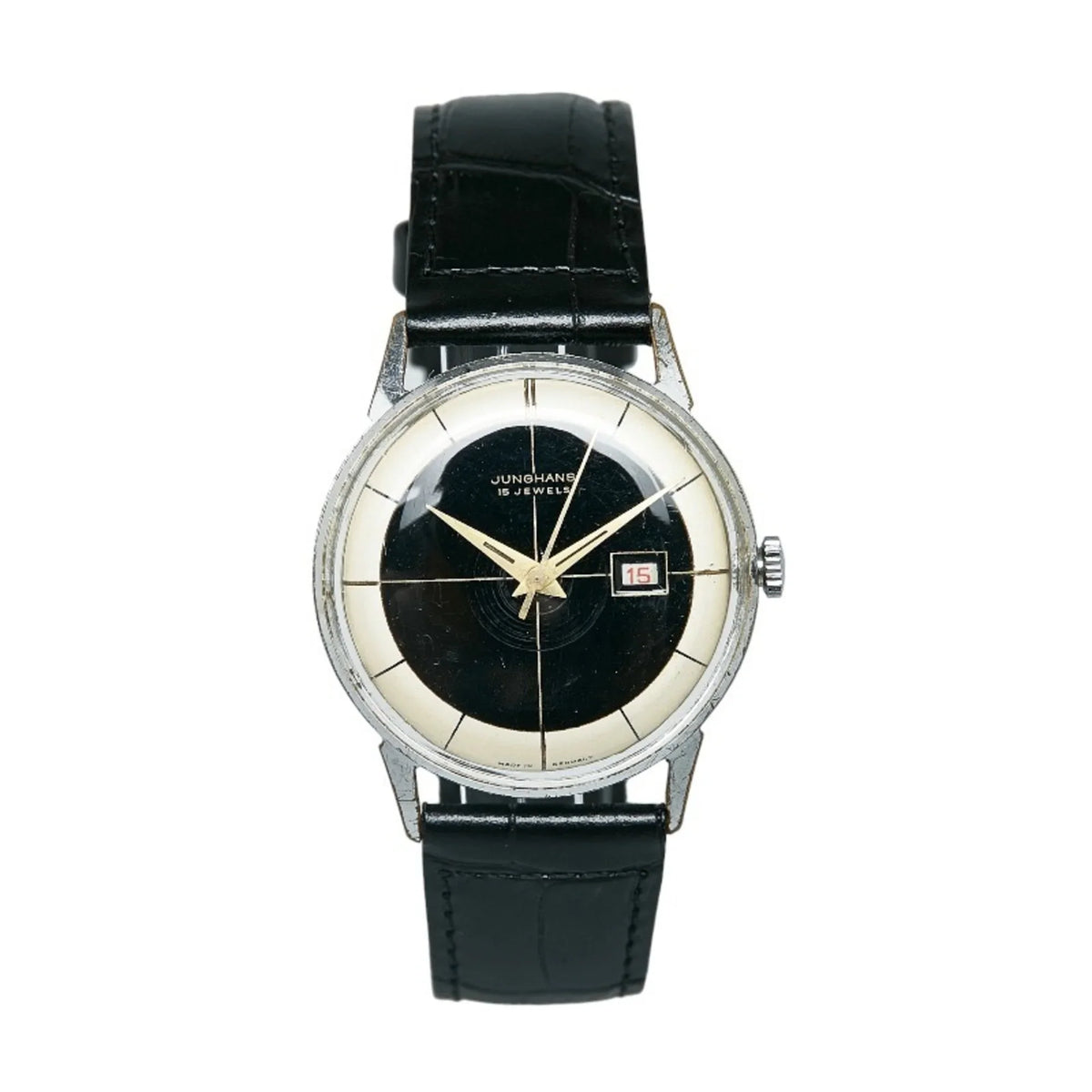 Pre-Owned Junghans 15JEWELS External Belt Watch Manual Winding Black White Dial Stainless Steel Ladies JUNGHANS (Good)