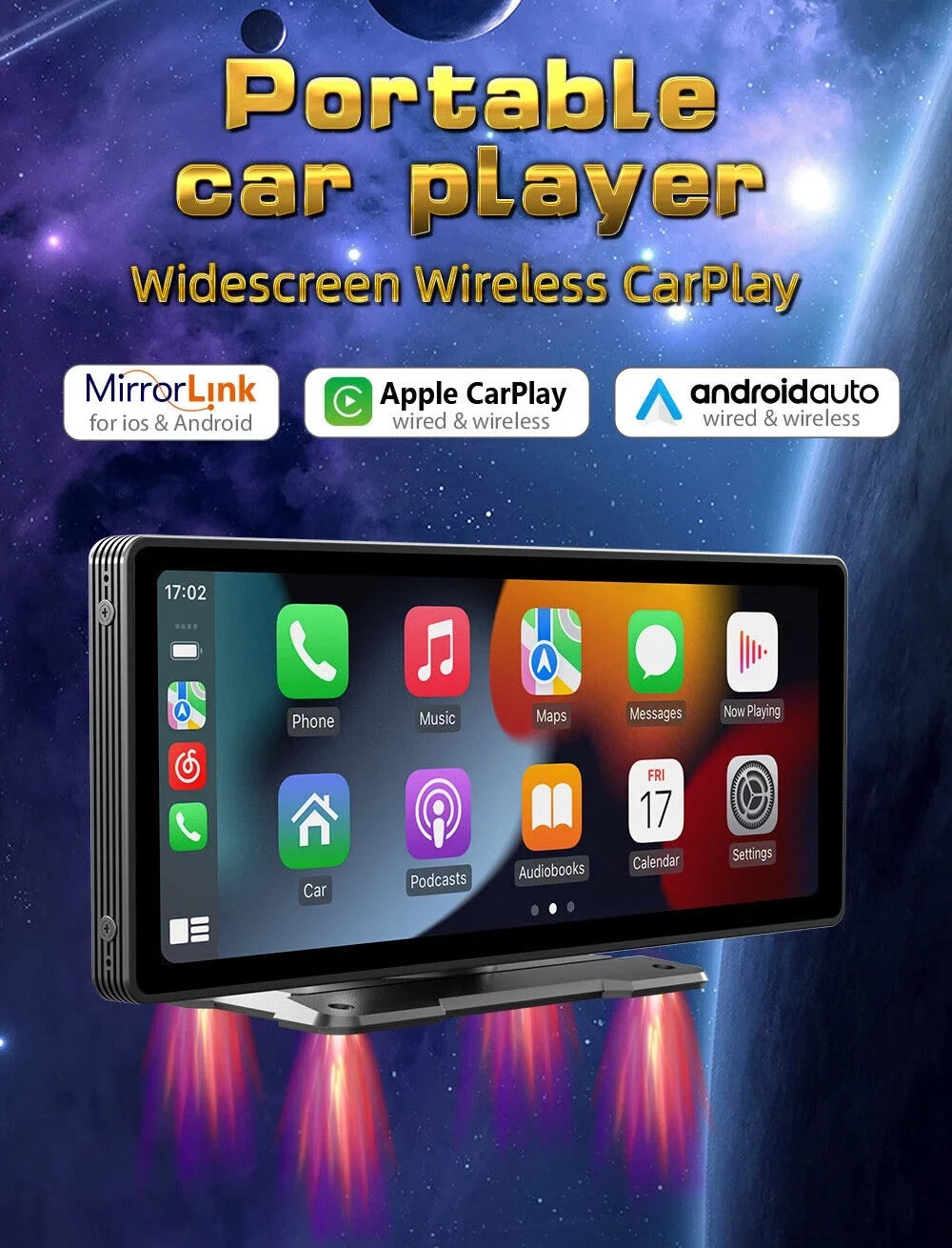 Portable Car Stereo Wireless  CarPlay & Android Auto, Car Radio 10.26" Touchscreen, Bluetooth5.0, Mirror Link, Maps Navigation, Voice Control,AUX Cable Vehicles