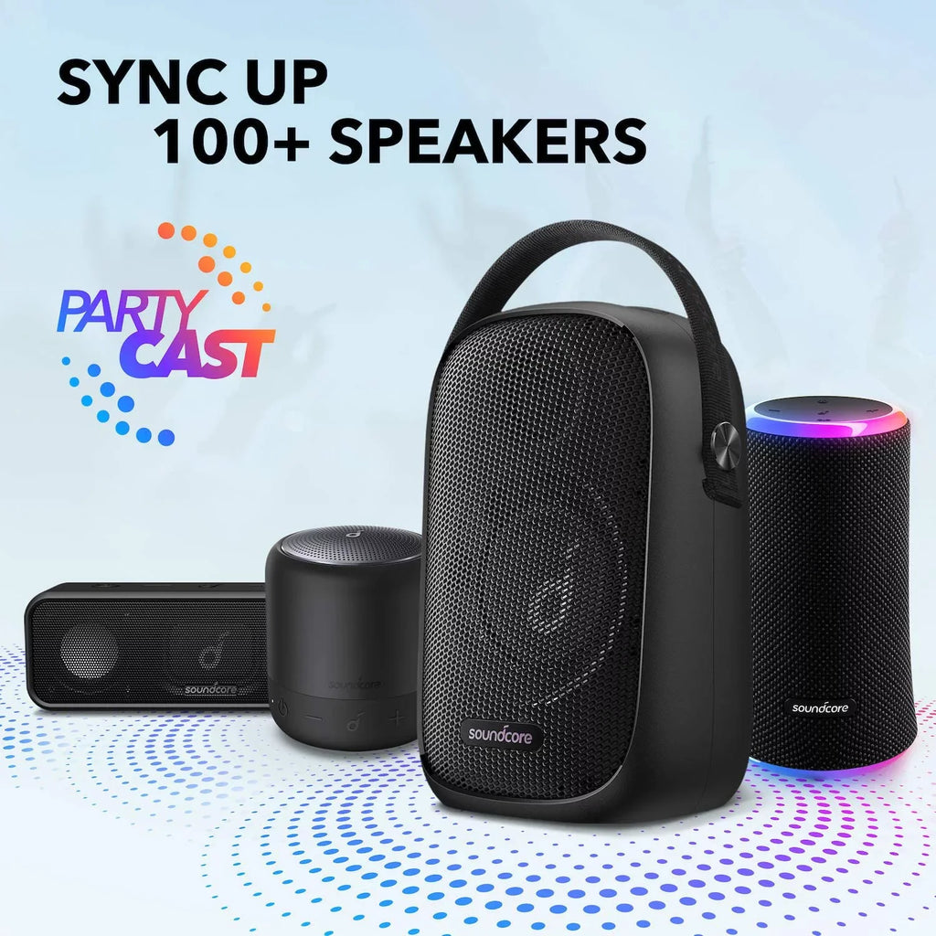 Soundcore Trance Go Outdoor Bluetooth Speaker with BassUp Technology, Sync 100+ Speakers, 24H Playtime, Waterproof, Custom EQ, App