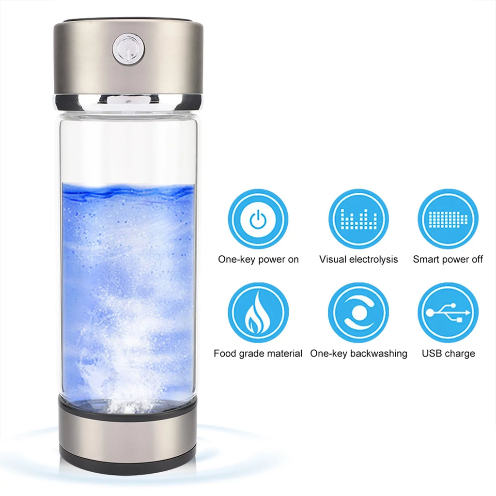 VIFERR Hydrogen moisture Bottle USB Charging Rich Hydrogen moisture Purifier Filter Glass Bottle Portable Lonizer Cup