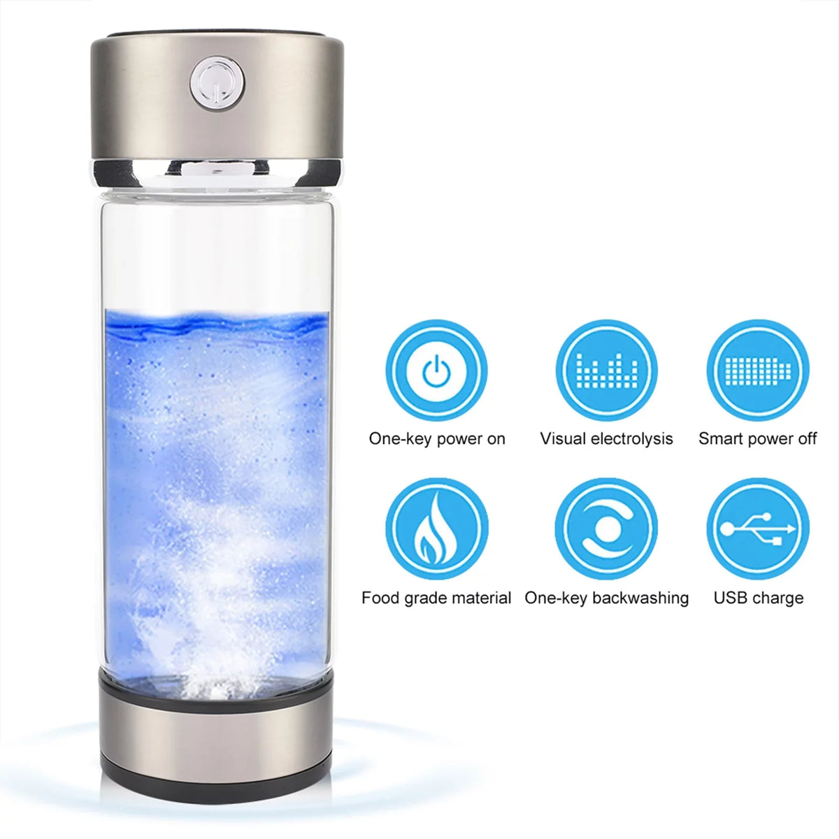 VIFERR Hydrogen moisture Bottle USB Charging Rich Hydrogen moisture Purifier Filter Glass Bottle Portable Lonizer Cup