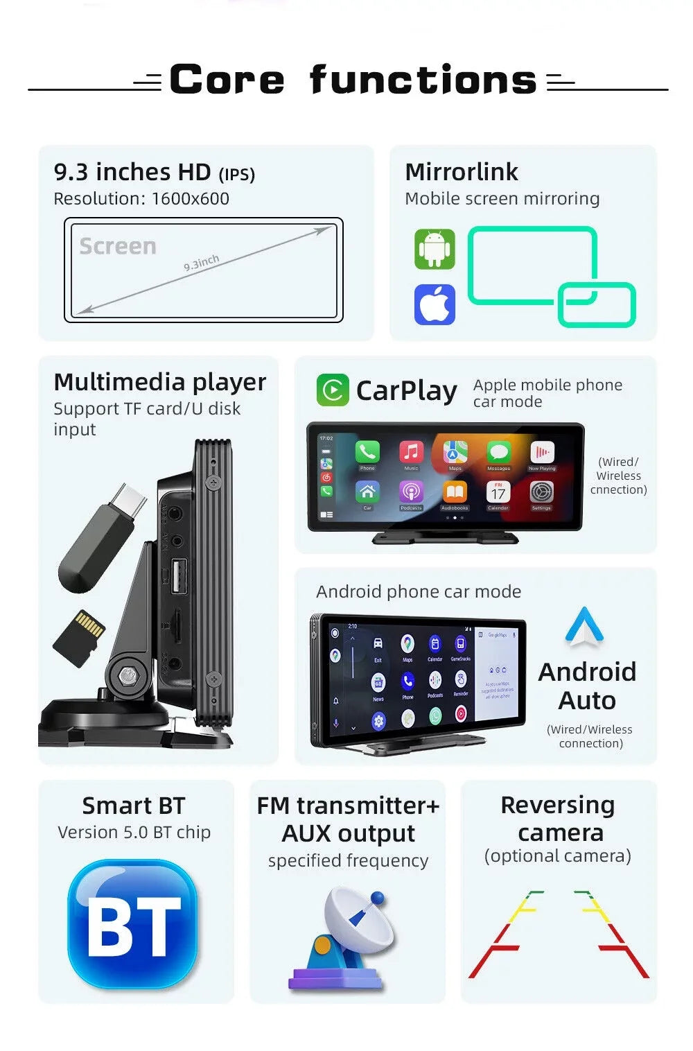 Portable Car Stereo Wireless  CarPlay & Android Auto, Car Radio 10.26" Touchscreen, Bluetooth5.0, Mirror Link, Maps Navigation, Voice Control,AUX Cable Vehicles