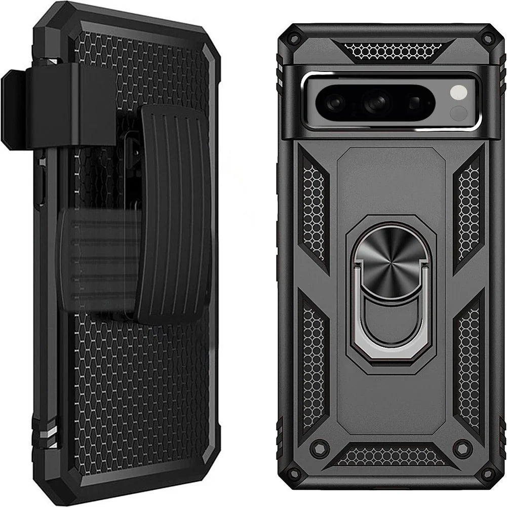 Holster Case Belt Clip for Google Pixel 8 Pro Phones - Swivel Metal Ring protector Kickstand Armor Combo Drop-Proof appropriate with Google Pixel 8 Pro