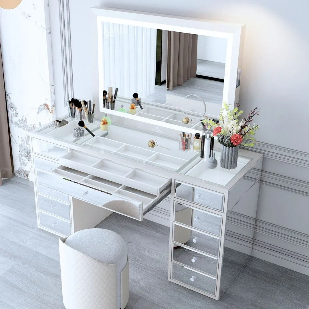 Pro with Speakers and Dimmer Switch, Lighted Desk Mirror with Outer Metal Frame and 3X Magnified Mirror for Tabletop or Wall Mount (White). Impressions Vanity Makeup Mirror Liane V
