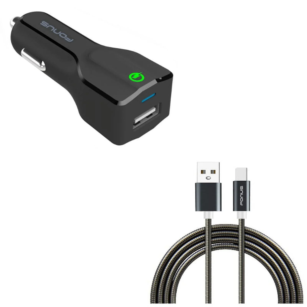 Type-C 3ft Metal USB Cable w USB Port Fast 18W Car Charger G4M for  Galaxy Tab S3 9.7 S9 Plus, S8+ S8, S10e S10 Plus active 5G Note 9 8 10 Plus A9 A50 A20 A10e - Sonim XP8 XP3