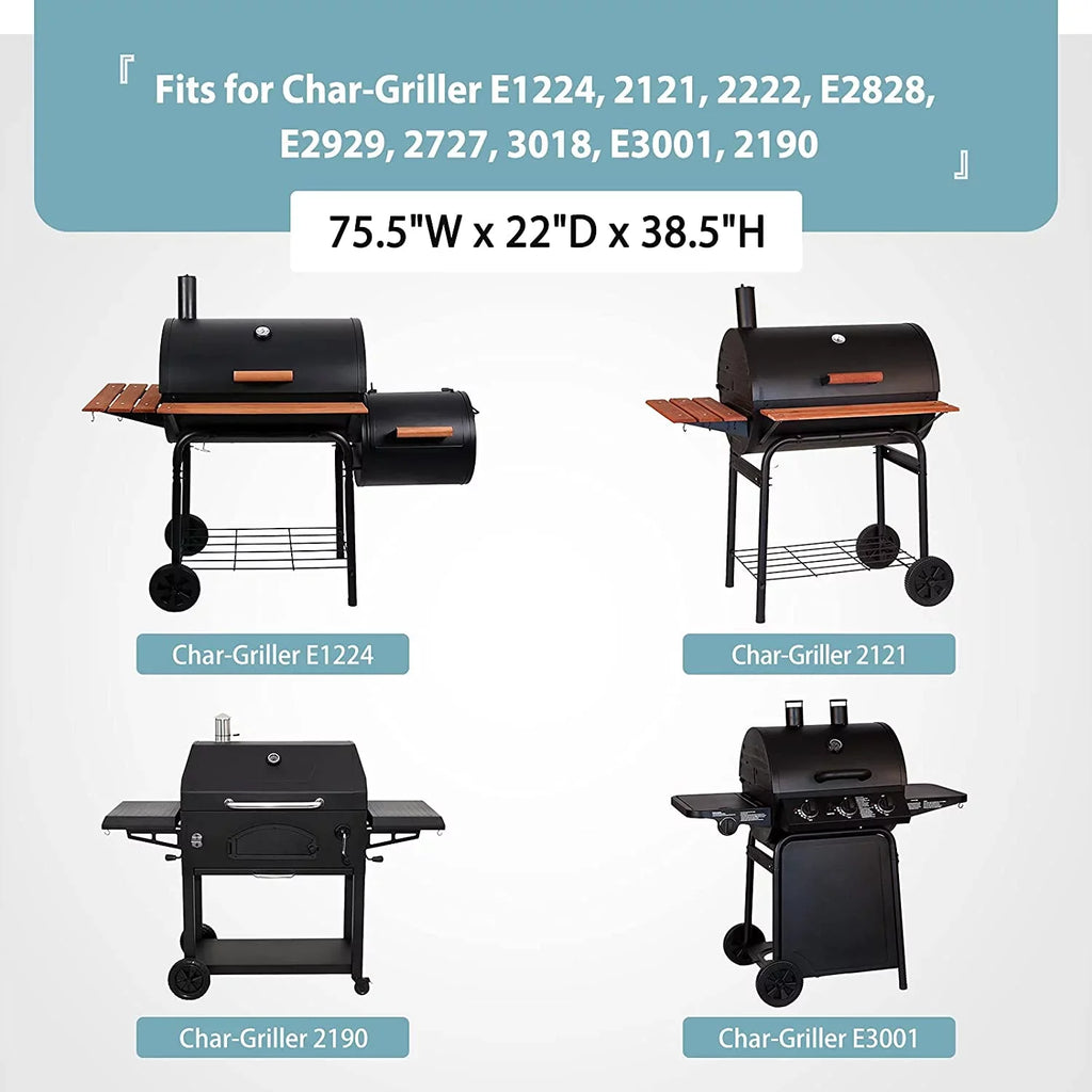 Waterproof Grill protector for Char-Griller 11" Grill, Heavy Duty 600D Polyester with Anti-UV Coating, 75.5" x 22" x 38.5"