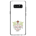 DistinctInk Clear Shockproof Hybrid Case for  Galaxy Note 8 - TPU Bumper, Acrylic Back, Tempered Glass Screen Protector - Faith, Hope & Love - Cross & Leaves