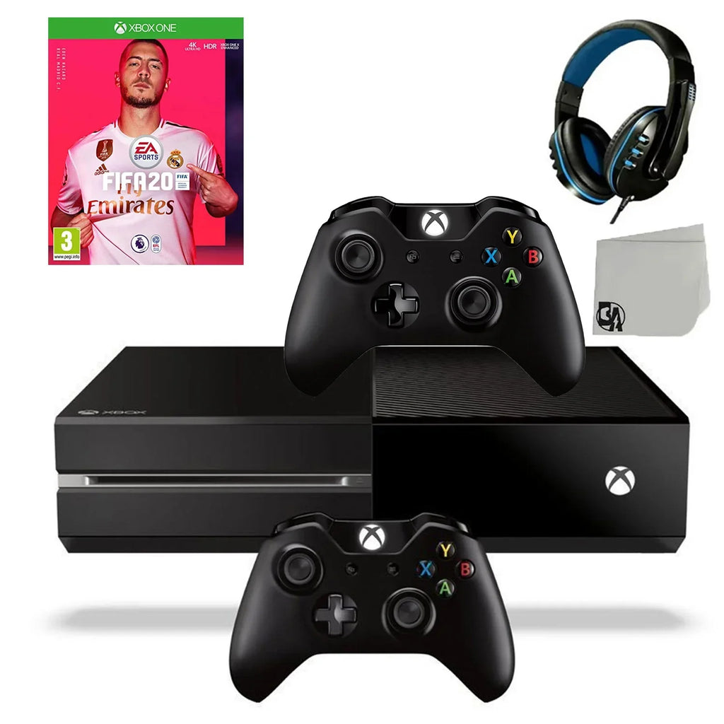 Xbox One Original 500GB Gaming Console Black Headset 2 Controller Included With FIFA-20 Game BOLT AXTION Bundle Used