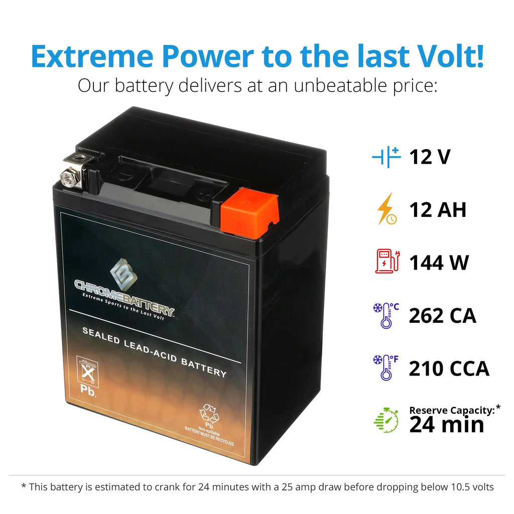 Chrome Battery YTX14AHL-BS (14AHL-BS 12 Volt,12 Ah, 210 CCA) Motorcycle Battery for Suzuki 1100cc Gsx-r1100 1990